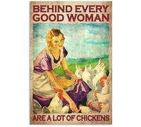 Snowsun Targa in metallo con scritta in inglese "Behind Every Good Woman are A Lot of Chickens", stile vintage, divertente, decorazione da parete per casa, giardino, bar, soggiorno all'aperto, 20,3 x