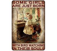 Snowsun Targa in metallo con scritta in inglese "Some Girls are Just Born with Bird Watching in Their Souls Birds Funny Retro Vintage Aluminium Sign for Home Garden Coffee Wall Decor Metal Tin Sign