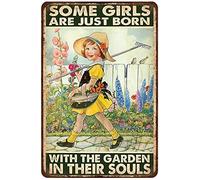 snowsun Targa in metallo con scritta in inglese "Some Girls are Just Born with The Garden in Their Souls", targa in alluminio retrò per cucina, casa, giardino, parete, bar, caffetteria, decorazione