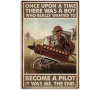 Snowsun Targa in metallo con scritta in inglese "There Was A Boy Become A Pilot Funny Retro Vintage Targa in alluminio per casa giardino Coffee Wall Decor Metal Tin Sign 20,3 x 30,5 cm