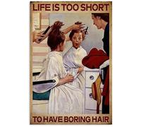 Snowsun Targa in metallo con scritta in lingua inglese "Life Is Too Short To Have Boring Hair", stile vintage, divertente, decorazione da parete per casa, giardino, bar, soggiorno all'aperto, 20,3 x