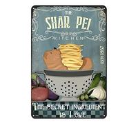 Snowsun Targa in metallo con scritta in lingua inglese "Shar Pei Kitchen The Secret Ingredient is Love", stile vintage, in alluminio, per cucina, casa, ufficio, bar, caffetteria, decorazione, 20,3 x