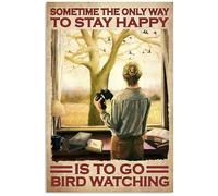 Snowsun Targa in metallo con scritta in lingua inglese "Sometime The Only Way To Stay Happy Is To Go Bird Watching", targa in latta vintage, decorazione da parete per casa, giardino, bar, esterni
