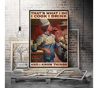 snowsun Targa in metallo con scritta in lingua inglese "That's What I Do I Cook I Drink And I Know Things", targa vintage in alluminio per casa, giardino, caffè, cucina, decorazione da parete, 20,3 x