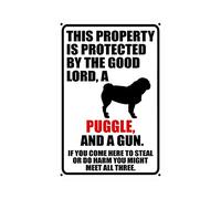 snowsun Targa in metallo con scritta in lingua inglese "Warning This Property Is Protected By The Good Lord A Puggle Dog And a Gun", cartello retrò vintage in alluminio per cucina, bar, giardino, casa