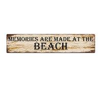 snowsun Targa in metallo con scritta "Memories are Made at The Beach", vintage, in alluminio, per cucina, casa, giardino, parete, bar, caffetteria, decorazione, 10,6 x 40,6 cm