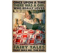 snowsun Targa in metallo con scritta "Once Upon A Time There Was A Girl Who Really Loved Fairy Tales It Was Me The End", targa vintage in alluminio per cucina, bar, giardino, casa, bagno, decorazione
