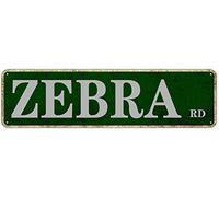 snowsun Targa in metallo con scritta "Zebra Road", stile vintage, in alluminio, per casa, camera da letto, cucina, ristorante, decorazione da parete, 10,6 x 40,6 cm