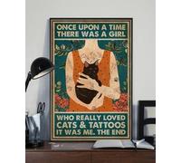 Snowsun Targa in metallo "Once Upon a Time There Was a Girl Who Really Loved Cats and Tattoos Funny Retro Vintage Targa in alluminio per casa giardino Coffee Wall Decor Metal Tin Sign 20,3 x 30,5 cm
