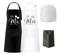 Snowtain 2 Pezzi Grembiuli per Coppia Permatrimonio,Grembiule Da Cucina Per La Famiglia con 2 cappelli da chef,Mr. & Mrs. Grembiule da cucina impermeabile con 2 Tasche per Regalo Di Nozze.