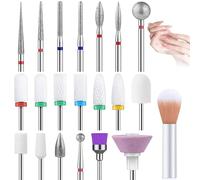 Snowtain Set Punte Fresa Unghie 19 Pezzi 3/32″ - Diamante · Ceramica · Carburo con Spazzolino | Kit Professionale Manicure Pedicure | Rimozione Gel & Acrilico | Compatibile Trapani Elettrici
