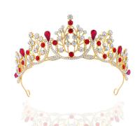 Snowtain Tiara da Principessa con Cristalli - Corona Dorata da Sposa con Strass Rossi e Bianchi - Diadema Elegante per Donne e Ragazze per Matrimoni, Compleanni, Feste e Concorsi