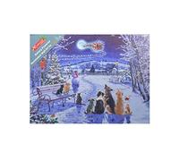 Snowtime Decorazione da parete natalizia su tela, 40 x 30 cm, motivo: gatti e cani nel parco LED illuminano il regalo di Natale