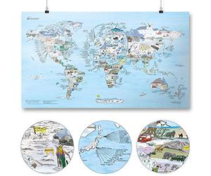 Snowtrip Map by Awesome Maps - Mappa del mondo illustrata per gli appassionati di sci e snowboard - Riscrivibile - 97,5 x 56 cm