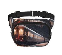 Snowy Night Railway Train Fitness borsa a tracolla da viaggio alla moda e casual, marsupio quadrato a doppio strato, nero, taglia unica, Nero, One Size