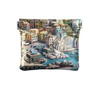 Snowy Pines Portamonete Bianco Senza Cerniera Portamonete Piccolo Sacchetto di Trucco per le Donne, Seaside Town Blu 2, Taglia unica, Seaside Town Blu