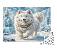 Snowy Samoyed Running Amid Ice Castles Puzzle Impossibili 1000 Pezzi Decorazione Per La Casa. Giochi Rilassamento E Intelligence Per Adulti E Ragazzi Da 14 Anni 70x50cm/1000pcs
