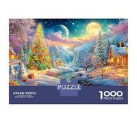 Snowy Village with Two Moons And Trees Puzzle Da 1000 Pezzi Sfidante E Educativo Per Tutte Le Età 38x26cm/1000pcs