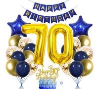 SNOWZAN Decorazioni per il 70° Compleanno Blu Oro per Donne e Uomini - Ghirlanda di Palloncini, Decorazione per Torta, Decorazione per 70 Anni