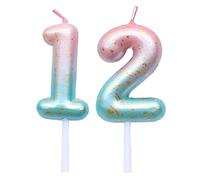 SNOWZAN Numero di Candele di Compleanno Viola Blu Glitter Birthday Cake Topper Decorazione Gradiente Numero di Candele 12 Anni Cake Topper Candele per Matrimonio Compleanno Anniversario Festa di Laure