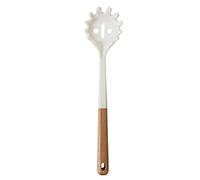 Snplowum 1 cucchiaio bianco per pasta in silicone con denti, manico in legno, forchetta per pasta, utensili da cucina, resistente al calore, per spaghetti e spaghetti