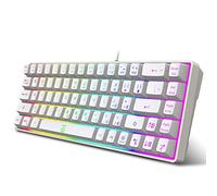 Snpurdiri Tastiera da gioco al 60%, mini tastiera ergonomica RGB compatta silenziosa con retroilluminazione per Windows, PC, laptop, gioco (68 tasti, bianco)