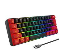 Snpurdiri Tastiera da gioco cablata al 60%, tastiera da gioco a membrana piccola retroilluminata RGB, mini tastiera ultra compatta per PC, computer, gamer, rossa e nera