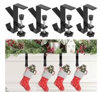 Snrtevu 2 in 1 supporto per caminetto e ghirlanda, supporto per calze di Natale, per camino, regolabile, resistente, 0,8 - 5,3 cm, decorazione per la casa e le feste (nero, 4 pezzi)