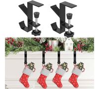 Snrtevu 2 in 1 supporto per caminetto e ghirlanda, supporto per calze di Natale, per camino, regolabile, resistente, 0,8 - 5,3 cm, decorazione per la casa e le feste (nero, 2 pezzi)