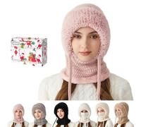 Snrtevu 3 in 1 Beanie Hat for Women, Women's Outdoors Windproof Scarf Hat, Gorros de Punto with Face Cover, Warm Neck Warmer Sets for Cycling (Pink)