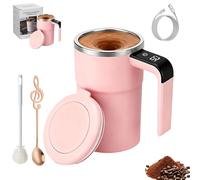 Snrtevu Smart Self Stirring Mug with Temperature Display, 380ml Automatic Magnetic Stirring Coffee Mug with Lid, Electric Coffee mugs for Milk, Cocoa, Kitchen Travel Birthday Gift (pink)