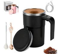 Snrtevu Smart Self Stirring Mug with Temperature Display, 380ml Automatic Magnetic Stirring Coffee Mug with Lid, Electric Coffee mugs for Milk, Cocoa, Kitchen Travel Birthday Gift (black)