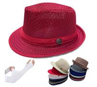 Snrtevu Summer Breathable Mesh Pork Pie Hat for Men Women, Vintage Porkpie Hats Roll-Brim, Sun Protection Beach Outdoor Jazz cap, Classic Bowler Hat Travel Party, Lightweight Packable (B4)