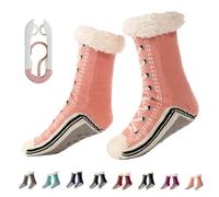 Snrtevu Ultra-thick Cashmere Slipper Home Socks, Women's Winter Non Slip Warm Home Socks, Fluffy Slipper Socks with Grippers, Fluffy, Warm, Knitted (Pink)