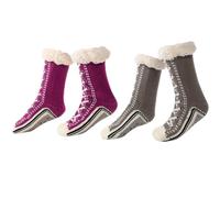 Snrtevu Ultra-thick Cashmere Slipper Home Socks, Women's Winter Non Slip Warm Home Socks, Fluffy Slipper Socks with Grippers, Fluffy, Warm, Knitted (B)