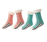 Snrtevu Ultra-thick Cashmere Slipper Home Socks, Women's Winter Non Slip Warm Home Socks, Fluffy Slipper Socks with Grippers, Fluffy, Warm, Knitted (K)