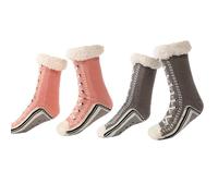 Snrtevu Ultra-thick Cashmere Slipper Home Socks, Women's Winter Non Slip Warm Home Socks, Fluffy Slipper Socks with Grippers, Fluffy, Warm, Knitted (L)