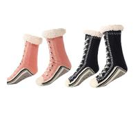 Snrtevu Ultra-thick Cashmere Slipper Home Socks, Women's Winter Non Slip Warm Home Socks, Fluffy Slipper Socks with Grippers, Fluffy, Warm, Knitted (M)