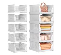 SNSLXH 5 Pezzi Organizer Armadio Contenitori, Impilabili e SalvaspazioScatole per Armadio, Organizer Cassetti per Abbigliamento, Facili da Montare, Resistenti per Casa e Ufficio (Bianco)