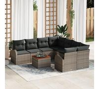 Snsowed Set Divano Giardino 9 Pezzi con Cuscini Grigio Polyrattan Acacia,Set Divano da Giardino,Set di Conversazione per Patio,Set di Mobili da Esterno,Divano per Esterno da Giardino-3347559