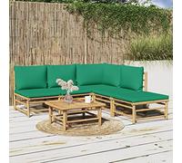 Snsowed Set Salotto da Giardino 6pz con Cuscini Verdi Bambù,Set Salotto da Giardino,Set Salotto da Giardino Esterno,Salottino da Giardino Esterno-3155167