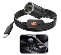Snugcore Adattatore da USB C a Accendisigari 12 V, cavo convertitore da 1,2 m con voltmetro LED, tensione regolabile 5 V/9 V/12 V per GPS telecamera embedded ventilatore auto