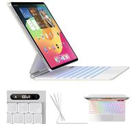 Snugg Custodia per iPad Air 13 con tastiera con supporto per Apple Pencil e display batteria in tempo reale, custodia per iPad 13 retroilluminata Bluetooth senza fili con tastiera - bianca