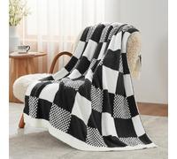 Snuggle Sac Coperta a scacchi, coperta a quadri in microfibra di bufalo nero, coperta pelosa per divano, coperta reversibile a maglia, nero bianco, 127 x 152,4 cm
