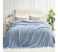 Snuggle Sac Coperta per letto queen size, blu mélange, double-face, super morbida, in microfibra, calda e accogliente, lavorata a maglia, coperta in peluche, blu, 90 x 90 cm