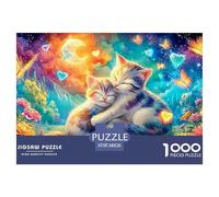 Snuggling Kittens Under Glowing Moon And Hearts Puzzle Da 1000 Pezzi Cute Pet Cat Perfetto Per Le Serate Di Puzzle in Famiglia, Adulti E Bambini 38x26cm/1000pcs