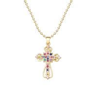 Snuhlzvm Squisita collana con croce placcata oro 14 carati, accessorio squisito, scelta eccellente per dichiarazioni religiose o di moda, regalo ideale per le donne. Articoli alla moda e alla moda