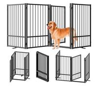 SNUOWU Full Matel, Cancello per cani autoportante con porta, altezza 91 cm, pieghevole, per interni ed esterni, 4 pannelli extra larghi, cancelli alti per cani, per porte, casa, scale, portico