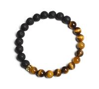 snxjaidszx Braccialetti elastici fatti a mano con perline bianche e nere in pietra lavica naturale Howlite occhio di tig, 19cm-7.5inch, Pietra Pelle