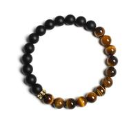 snxjaidszx Braccialetti elastici fatti a mano con perline bianche e nere in pietra lavica naturale Howlite occhio di tig, 17cm-6.7inch, Pietra Pelle